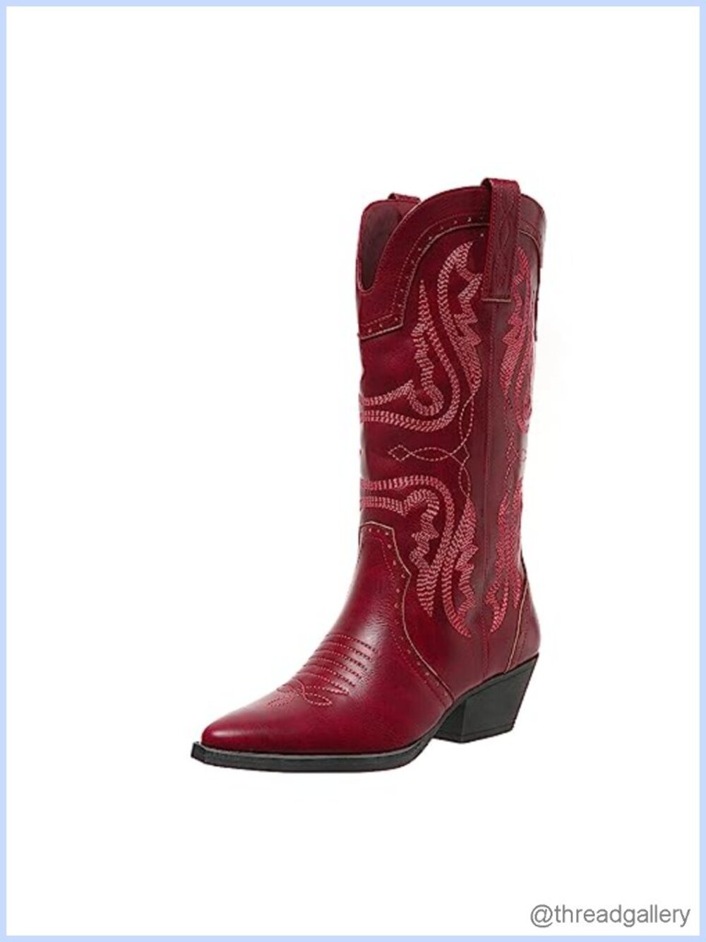 PU Leather Cowboy Boots Women Western Mid Calf Chunky Heel Snip Toe